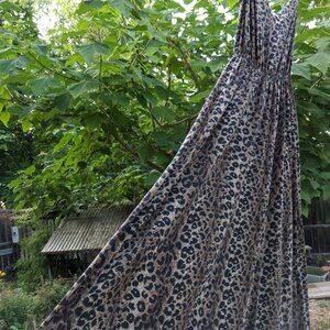 Animal Print Twist Strap Maxi Dress